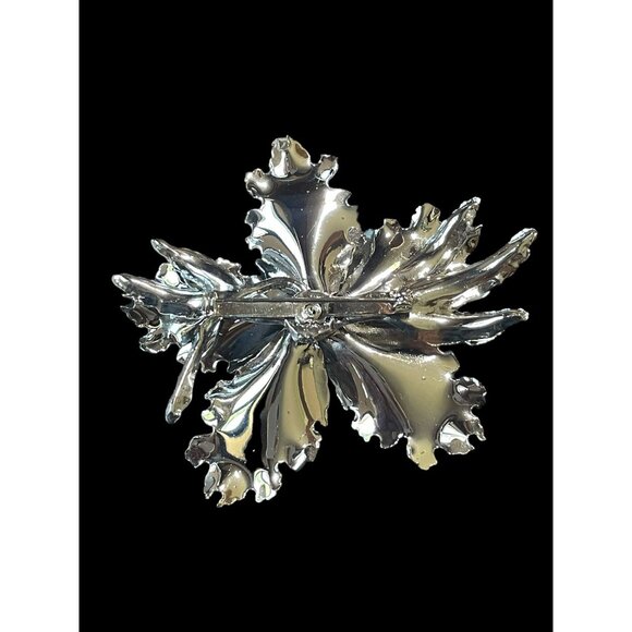 Vintage Silver Tone Aurora Borealis Rhinestone Center Flower Fashion Brooch Pin - Picture 3 of 5